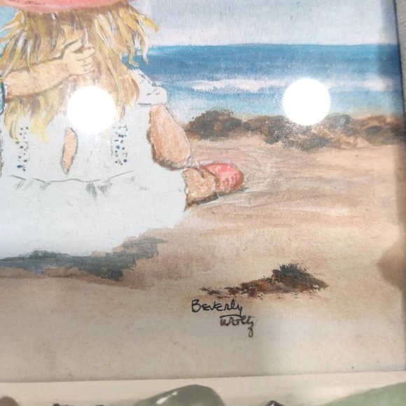 Handmade Shells & Sea Glass Framed Art Decor & Drawing Beach Dating Theme Signed - Picture 6 of 15